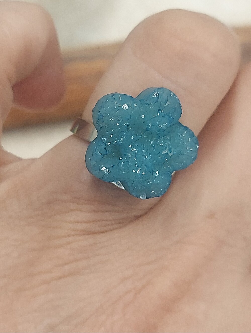 R311 Blue Flower Druzy Ring - Women's Simple Statement Jewelry